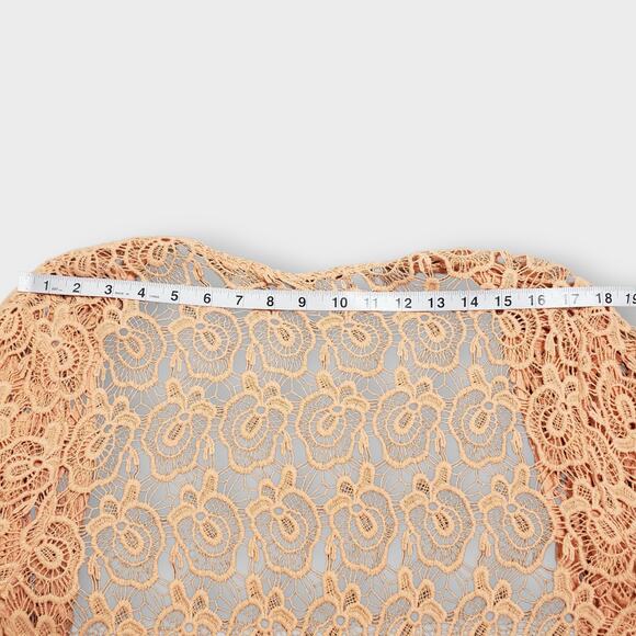BKE Buckle Floral Crochet Lace Frill Cardigan Top Orange Sz Small Boho Western - Picture 13 of 14